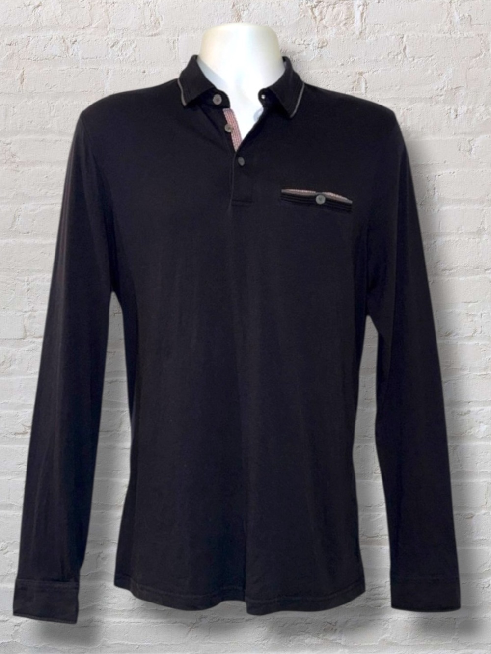Ted Baker London Men’s Long Sleeve Polo Black Size 4 US Large Modal Cotton